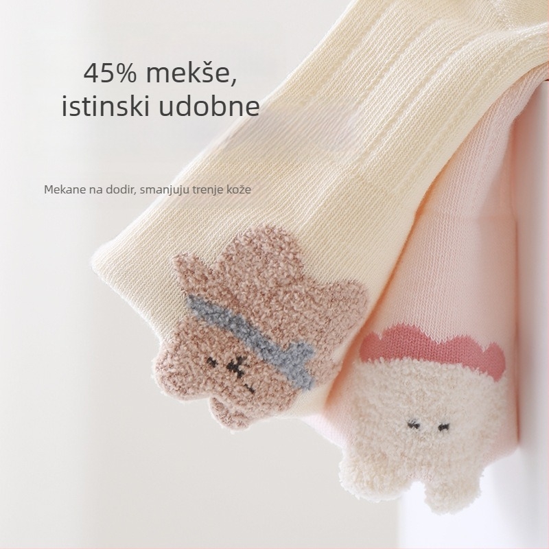 Tri para bebinih čarapa od češanog pamuka, bezšivne i bez stiskanja, antibakterijske srednje visine za bebe