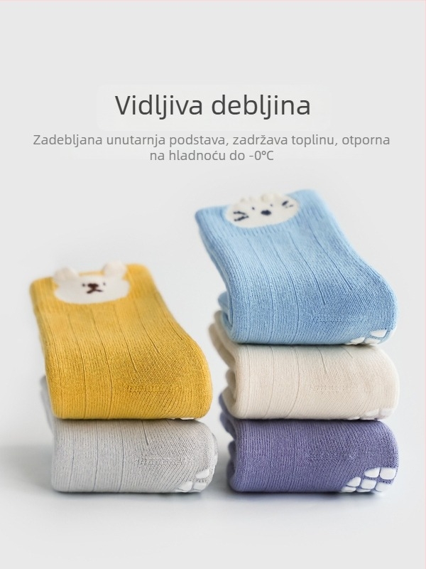 Dječje podne čarape zimi, debeli, bezšivne, protuklizne terry čarape za bebe i djecu, crtani motiv, tople, srednje dužine