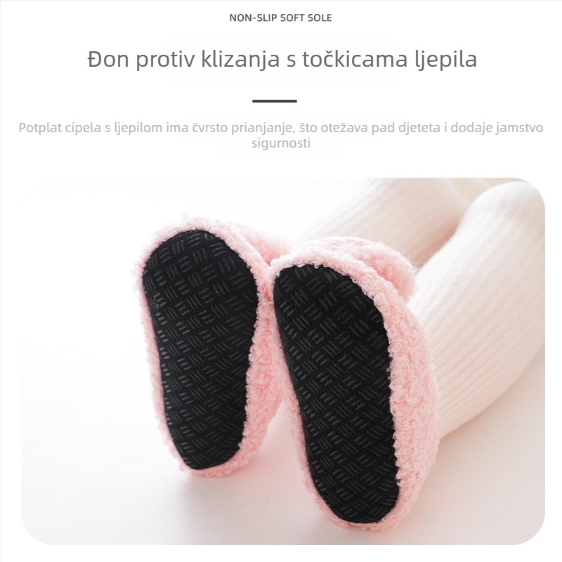 Debele zelene dječje podne čarape s protivkliznim mekanim đonom – crtani motiv za ranou edukaciju