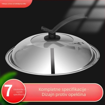 Poklopac od nehrđajućeg čelika za wok i lonac s prozirnim staklom i vertikalnom ručkom – univerzalni poklopac