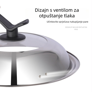 Poklopac od nehrđajućeg čelika za wok i lonac s prozirnim staklom i vertikalnom ručkom – univerzalni poklopac