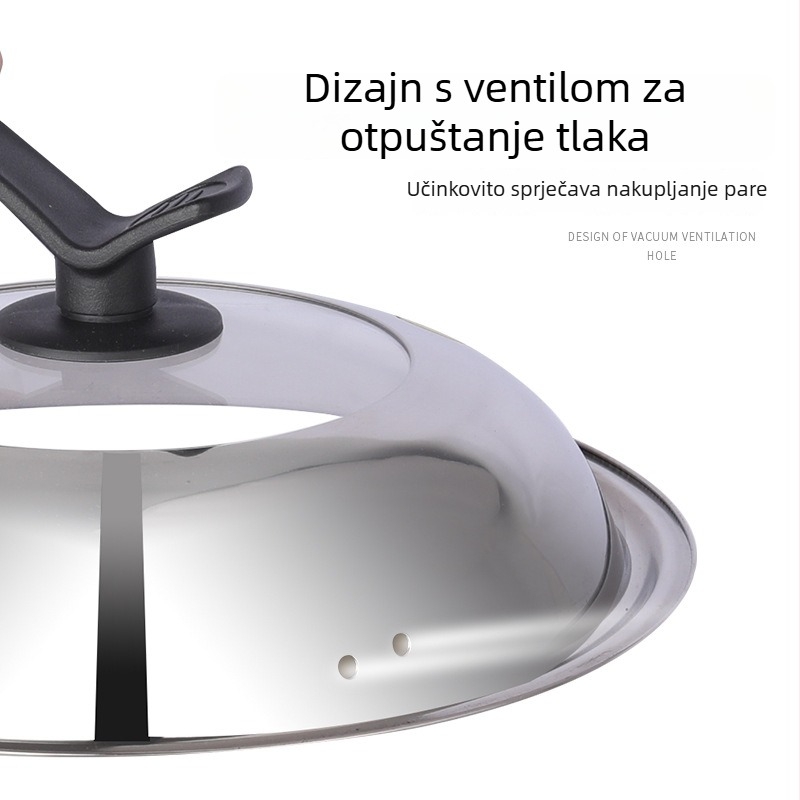 Poklopac od nehrđajućeg čelika za wok i lonac s prozirnim staklom i vertikalnom ručkom – univerzalni poklopac
