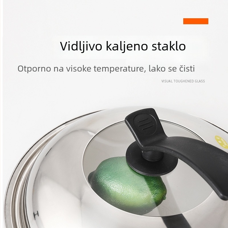 Poklopac od nehrđajućeg čelika za wok i lonac s prozirnim staklom i vertikalnom ručkom – univerzalni poklopac