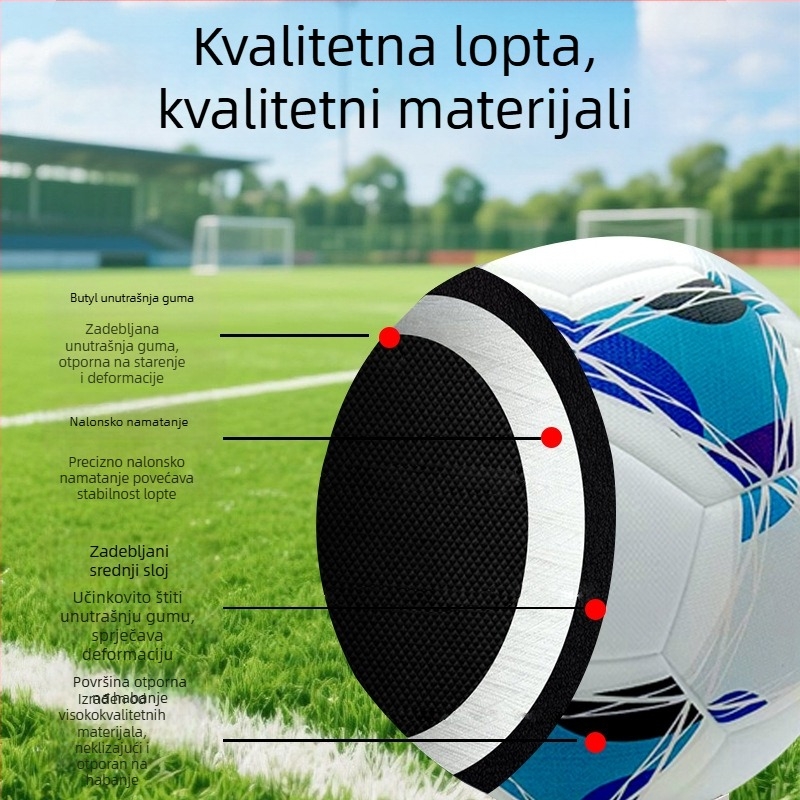 PU bezšivna nogometna lopta, visoka elastičnost, veličina 5 za odrasle, 4 za djecu, otporna za treninge i natjecanja