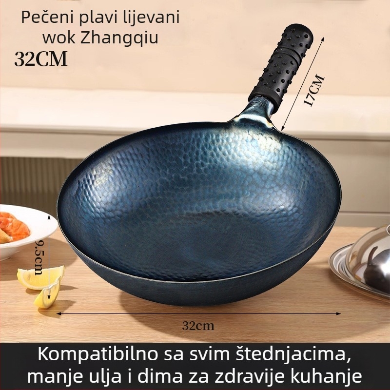 Ručno izrađena tradicionalna lijevana posuda Zhangqiu s okruglim dnom, bez premazivanja, neprijanjajući, pogodna za plin i indukcijsku ploču
