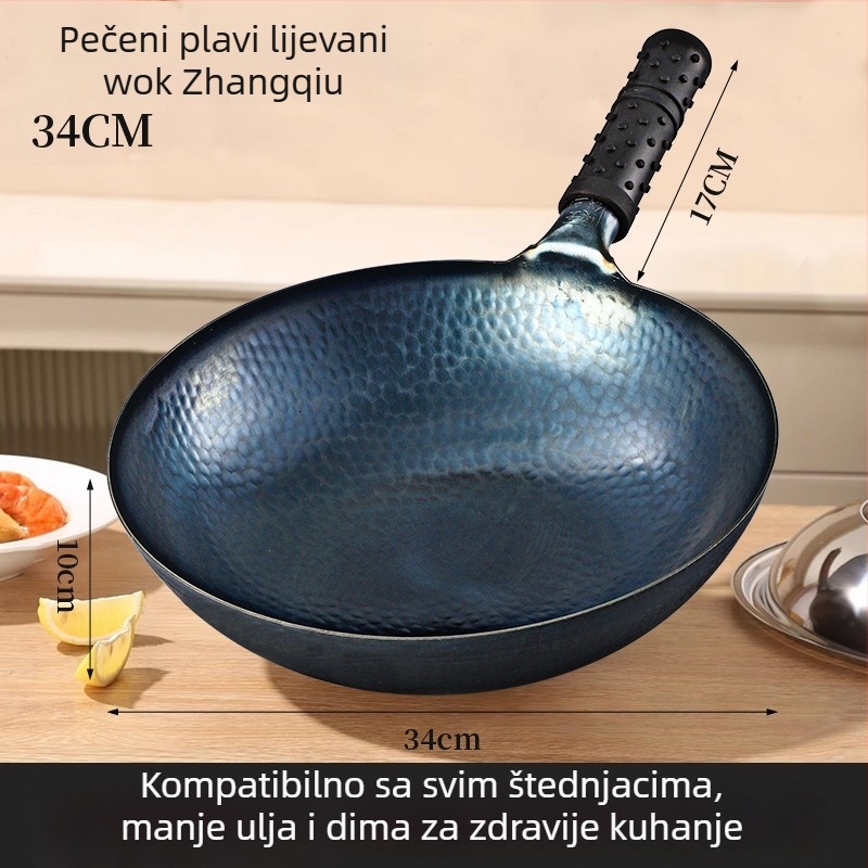 Ručno izrađena tradicionalna lijevana posuda Zhangqiu s okruglim dnom, bez premazivanja, neprijanjajući, pogodna za plin i indukcijsku ploču