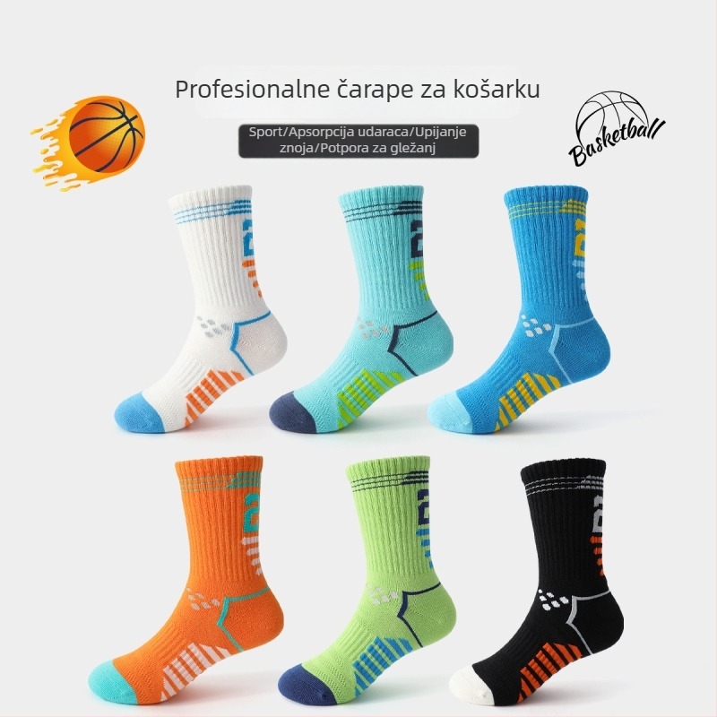 Dječje pamučne košarkaške čarape, srednje dužine, proljeće–jesen, prozračne, upijaju znoj, protiv mirisa, za dječake