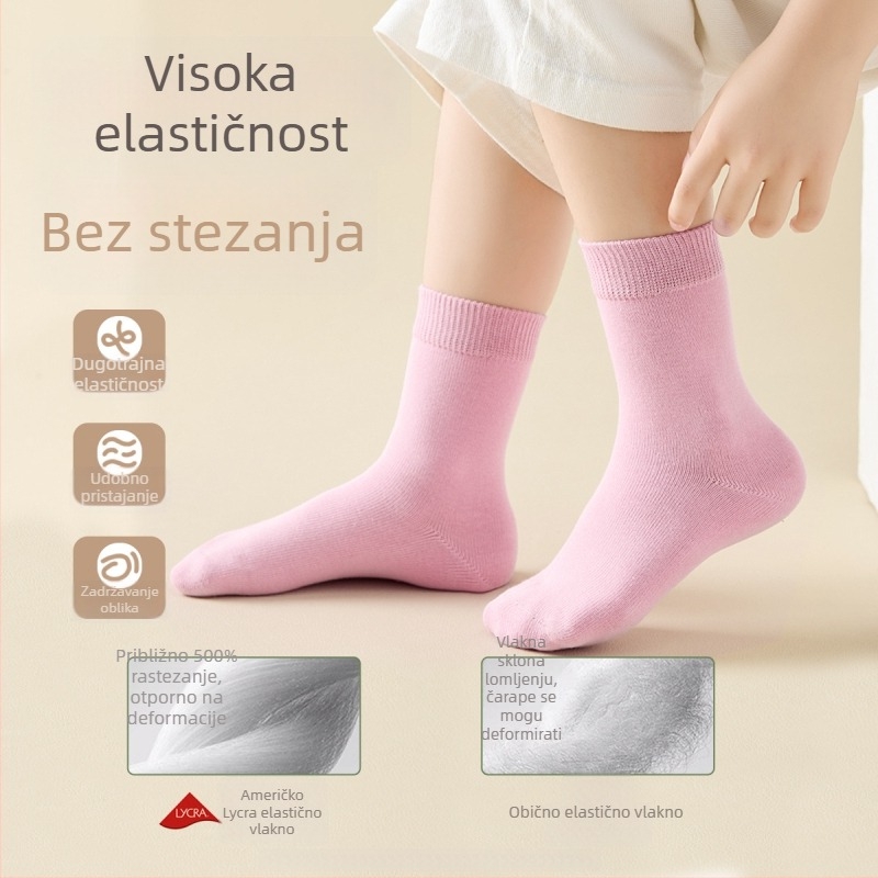 Dječje čarape za proljeće i jesen, 100% pamuk, djevojčice, jednofarebne, antibakterijske i deodorirajuće, bezšivne, srednje dužine