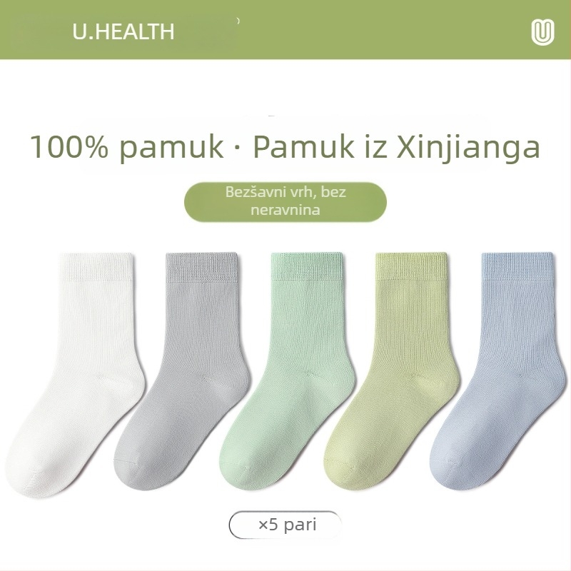 Dječje čarape za proljeće i jesen, 100% pamuk, djevojčice, jednofarebne, antibakterijske i deodorirajuće, bezšivne, srednje dužine