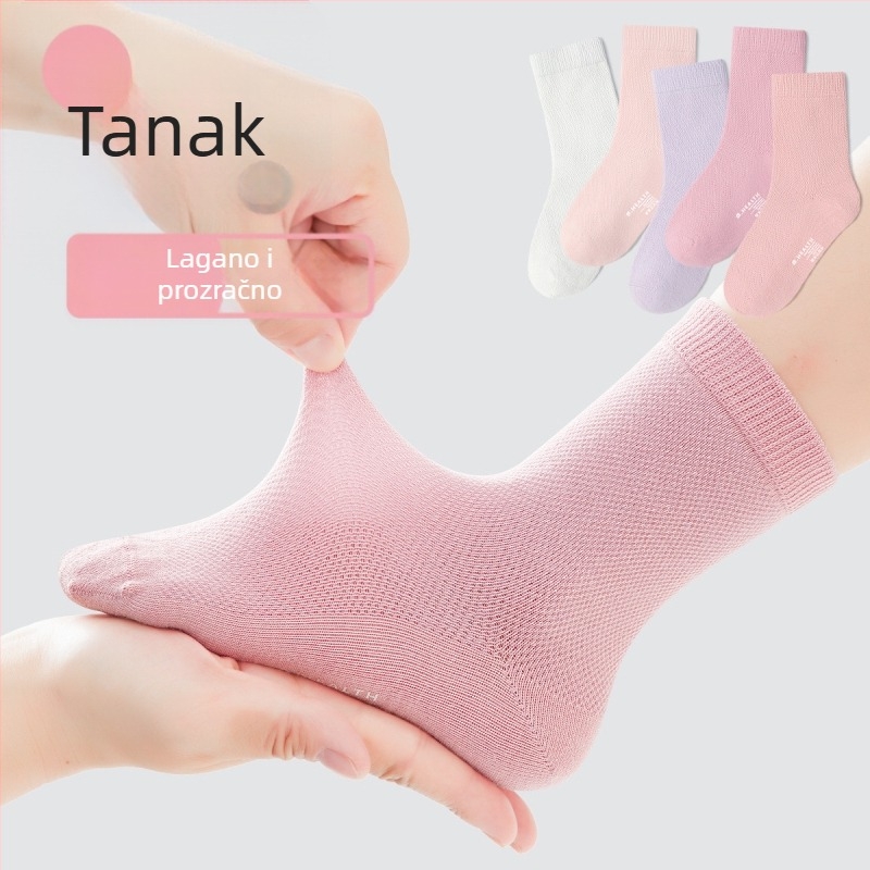Dječje čarape za proljeće i jesen, 100% pamuk, djevojčice, jednofarebne, antibakterijske i deodorirajuće, bezšivne, srednje dužine