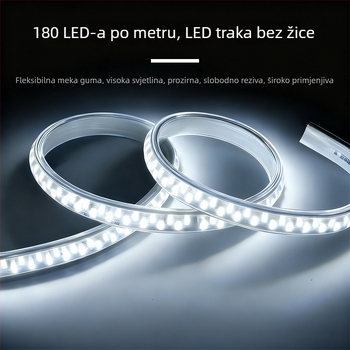 Jednobojna LED traka 110V, za vanjsku upotrebu, IP65 vodootporna, 18W, 5730 LED, 180 LED/m, 120° snop, CRI 80, nedimljajuća, za vanjsku reklamu