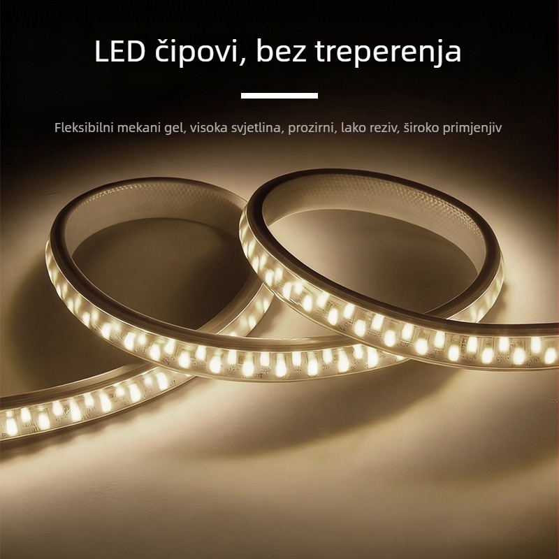 Jednobojna LED traka 110V, za vanjsku upotrebu, IP65 vodootporna, 18W, 5730 LED, 180 LED/m, 120° snop, CRI 80, nedimljajuća, za vanjsku reklamu