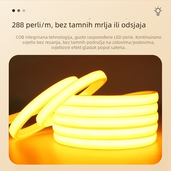 Vanjska vodootporna LED traka 110V, samoljepljiva COB meka linearna traka, 288 LED-ova, CRI ≥98, bijela / topla bijela / topla žuta