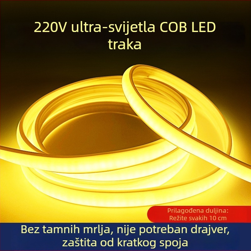 220V COB LED traka, vanjska vodootporna, ugradnja u stropni kanal, visoka svjetlina ambijentalno osvjetljenje, bez čestica, kućno osvjetljenje