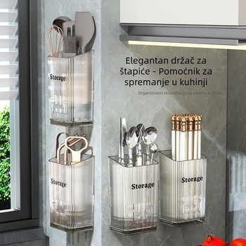 Zidni organizator za štapiće i žlice, bez bušenja, elegantan dizajn, kuhinjski organizator s odvodom