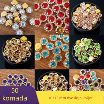 Dvostruko složen dodatak za kosu s cvjetnim suncokretom i rhinestones, mašna, 10/12 mm, ručno našiveni kamenčići
