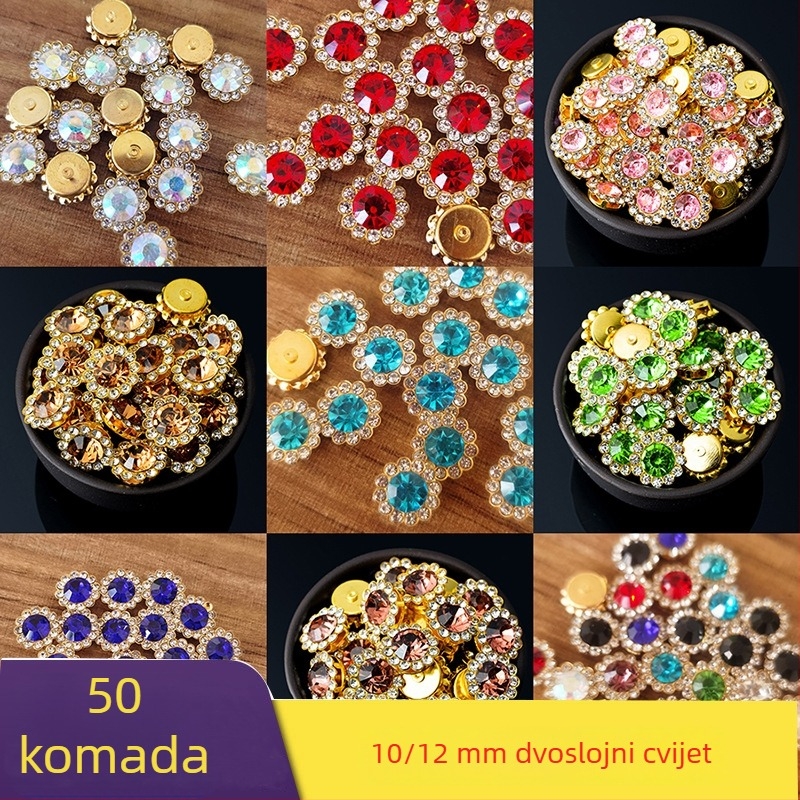 Dvostruko složen dodatak za kosu s cvjetnim suncokretom i rhinestones, mašna, 10/12 mm, ručno našiveni kamenčići