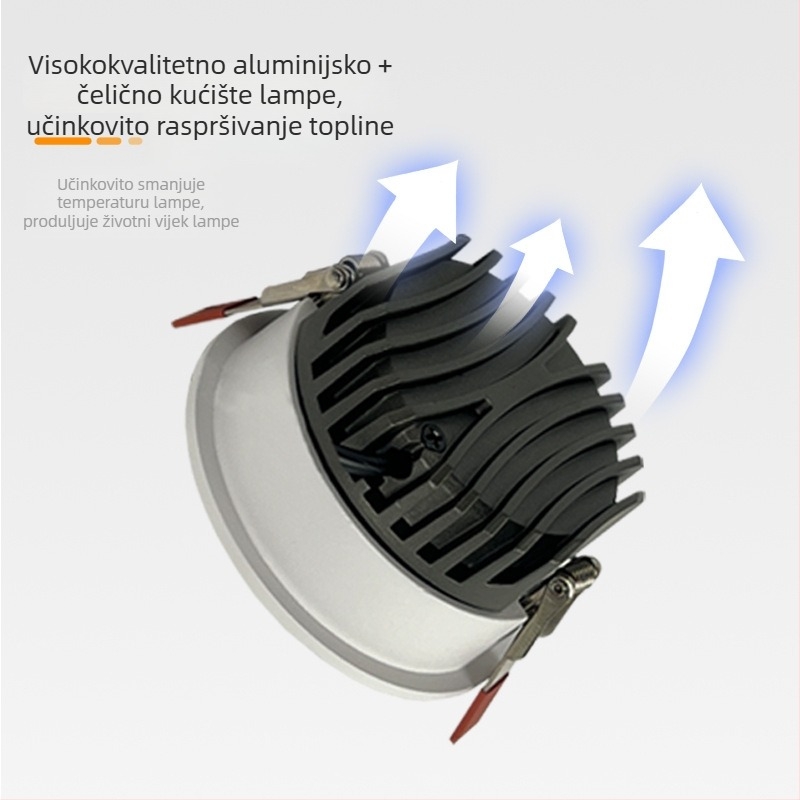 Izuzetno tanak ugrađeni LED downlight s anti‑refleksijom, inteligentno podešavanje jačine svjetla i boje, COB, uski okvir, otvor promjera 75 mm