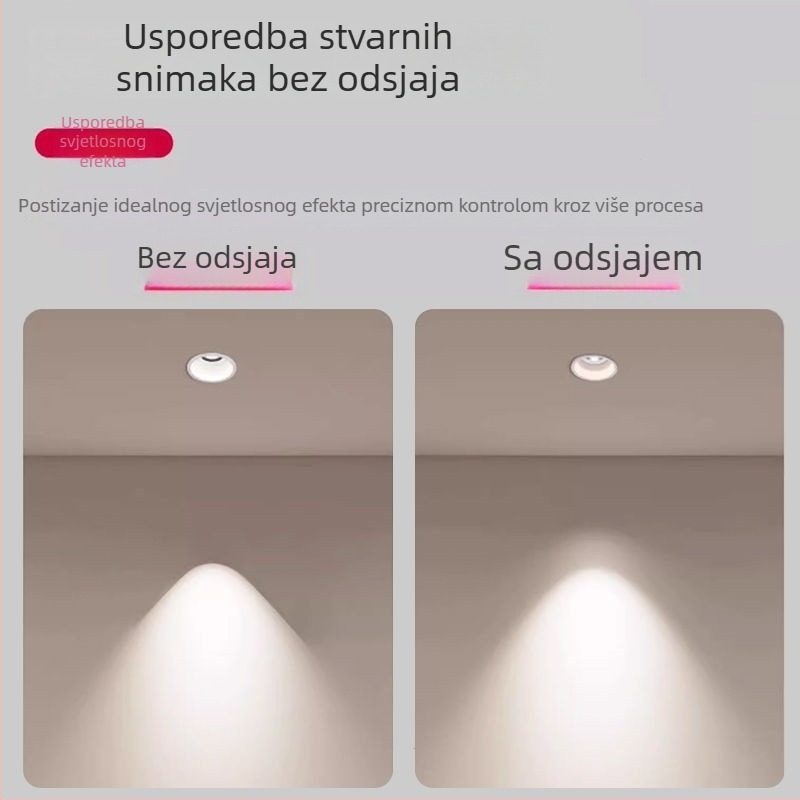 Ugradni LED spot s uskim okvirom i oblikom brda, anti-odsjaj, visok indeks reprodukcije boja, za dnevni boravak; plafonski downlight i zidno pranje