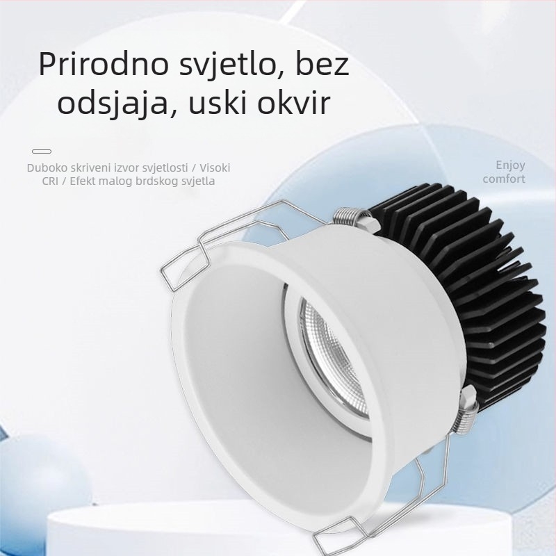 Ugradni LED spot s uskim okvirom i oblikom brda, anti-odsjaj, visok indeks reprodukcije boja, za dnevni boravak; plafonski downlight i zidno pranje