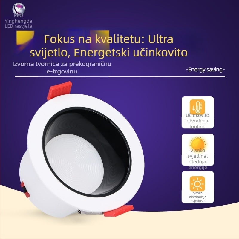 Ugradni LED downlight s trobojnom promjenom boje, aluminijsko kućište, otvor 75 mm, 6–10W, 220V, daljinsko upravljanje, za dom i hotel, 6000K bijela svjetlost