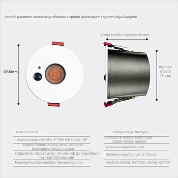 LED spot s senzorom pokreta za hodnike i ulaze, downlight s senzorom ulaza, antirefleksno
