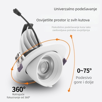 COB LED svjetiljka nos slona, LED zidni washer rasvjeta, ugrađena stropna svjetiljka, podesivi kut, anti-sjajnost, downlight, visok CRI