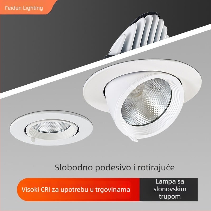 COB LED svjetiljka nos slona, LED zidni washer rasvjeta, ugrađena stropna svjetiljka, podesivi kut, anti-sjajnost, downlight, visok CRI