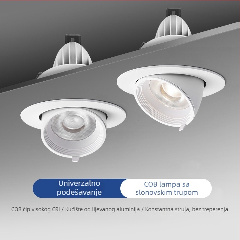 COB LED svjetiljka nos slona, LED zidni washer rasvjeta, ugrađena stropna svjetiljka, podesivi kut, anti-sjajnost, downlight, visok CRI