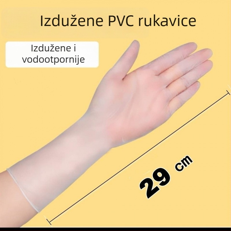 12-inčne produžene jednokratne rukavice, s kvalitetom za hranu, vodootporne za pranje suđa i kućanske poslove, debeli PVC
