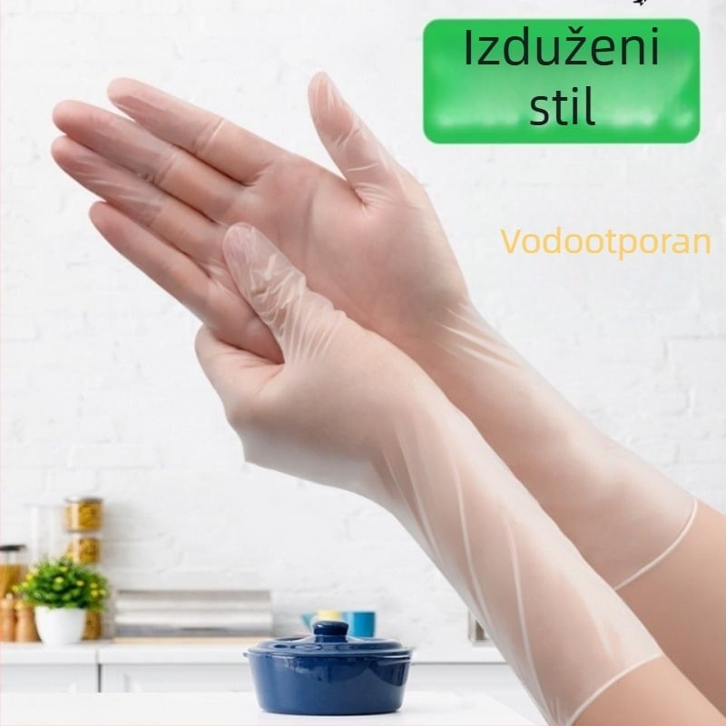 12-inčne produžene jednokratne rukavice, s kvalitetom za hranu, vodootporne za pranje suđa i kućanske poslove, debeli PVC