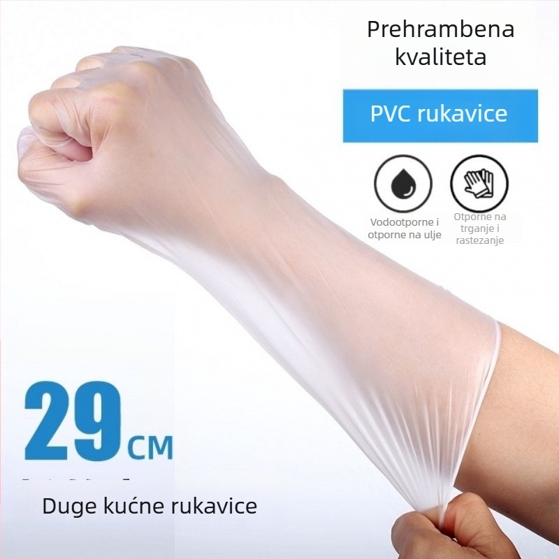 12-inčne produžene jednokratne rukavice, s kvalitetom za hranu, vodootporne za pranje suđa i kućanske poslove, debeli PVC