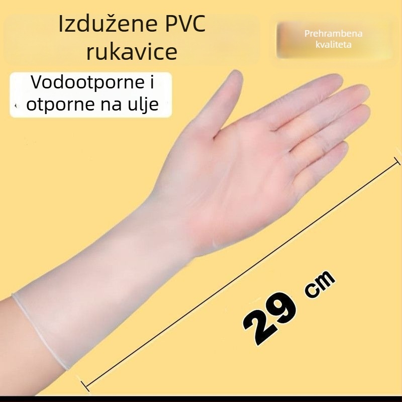 12-inčne produžene jednokratne rukavice, s kvalitetom za hranu, vodootporne za pranje suđa i kućanske poslove, debeli PVC