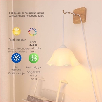 Lampa u cvjetnom dizajnu s utičnicom; viseća lampica uz krevet u studentskoj sobi, pogodna za gornji kat i za učenje.