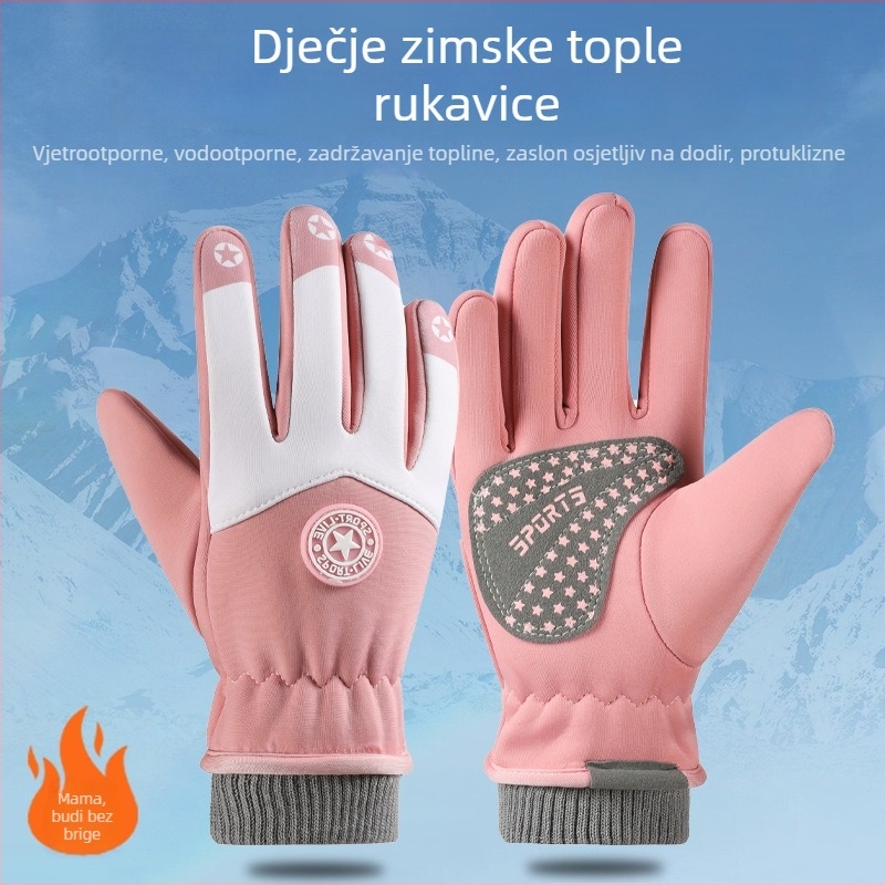 Dječje skijaške rukavice, unisex, jesen-zima, otporne na vjetar, vodootporne, protuklizne, s prugastim uzorkom, tople za djecu 5–13 godina