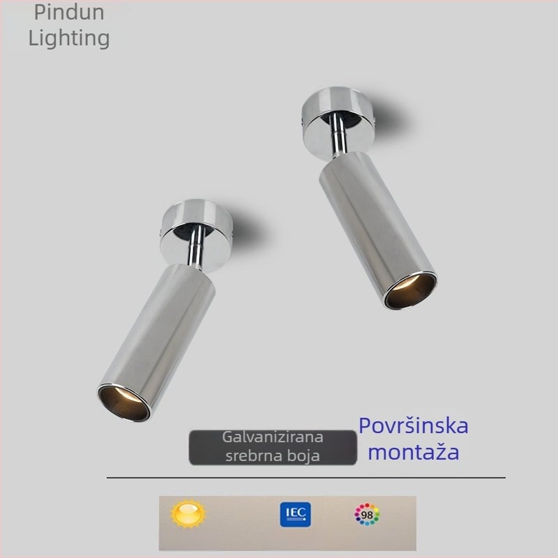 Površinski montirani srebrni reflektori, retro podesiva glava, cilindrična LED svjetiljka u nordijskom stilu