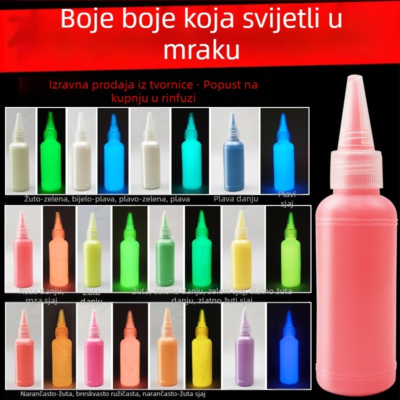 Velika boca svjetleće akrilne boje, vodotopna, samosvijetleća za graffiti i slikanje na zidovima