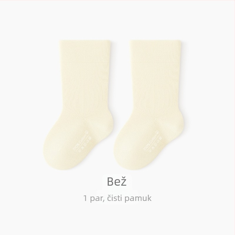 Bešavne dječje čarape od 100% pamuka, jednobojne, srednje dužine, prozračne