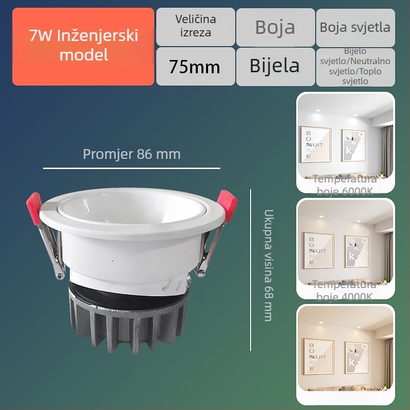LED zidni wash spot, ugrađen u strop, uski okvir, anti-glare, bez glavne svjetlosti, za domove i hotelske sobe