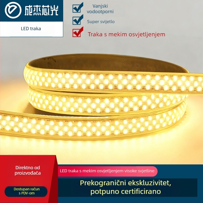 Vanjska LED traka 220V, IP65, 348 LED/m, 22W, 180° snop, jednobojna, 2835 SMD, snažno arhitektonsko osvjetljenje tunela i mostova