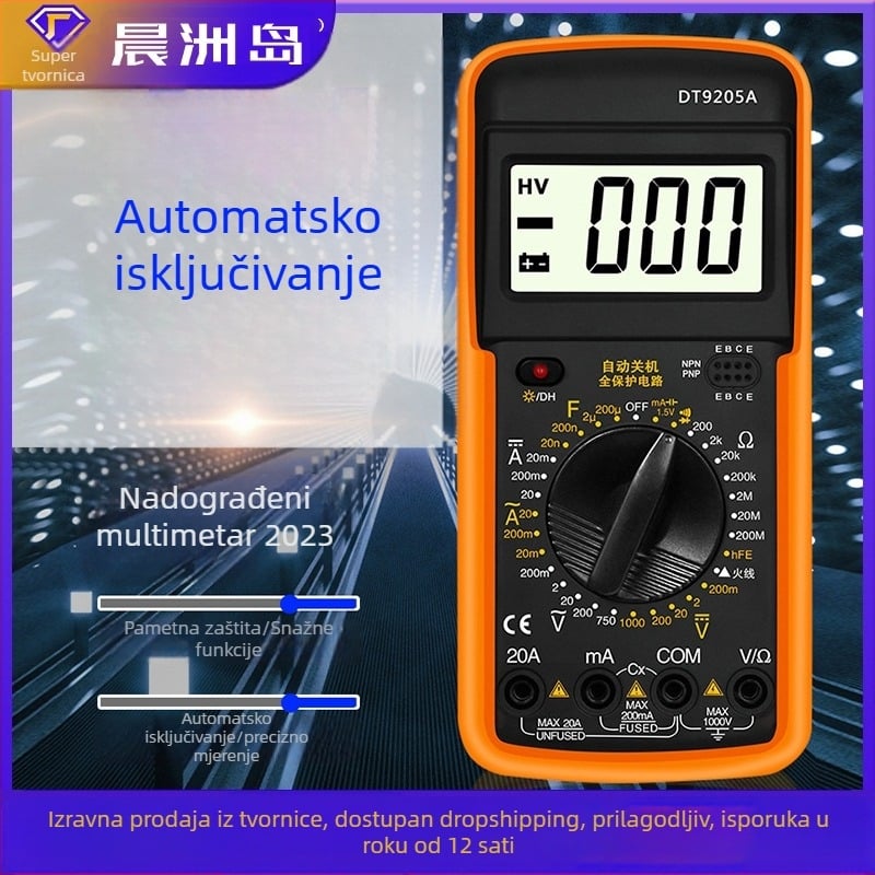 DT9205A džepni digitalni multimetar s prikazom – mjerenje struje i napona, višenamjenski univerzalni mjerni uređaj