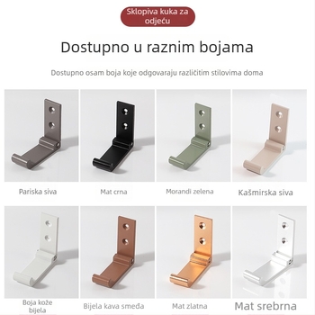 Vješalica za odjeću od aluminijske legure, nevidljiva, bez bušenja, zidna, jednoslojni kukica, sklopiva garderobna vješalica