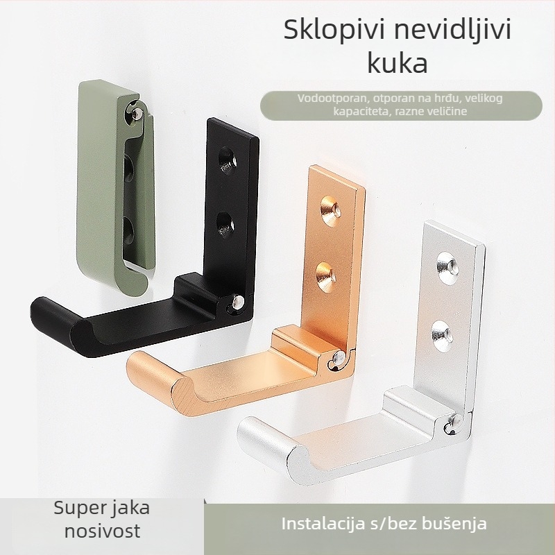 Vješalica za odjeću od aluminijske legure, nevidljiva, bez bušenja, zidna, jednoslojni kukica, sklopiva garderobna vješalica