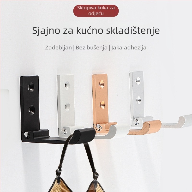 Vješalica za odjeću od aluminijske legure, nevidljiva, bez bušenja, zidna, jednoslojni kukica, sklopiva garderobna vješalica