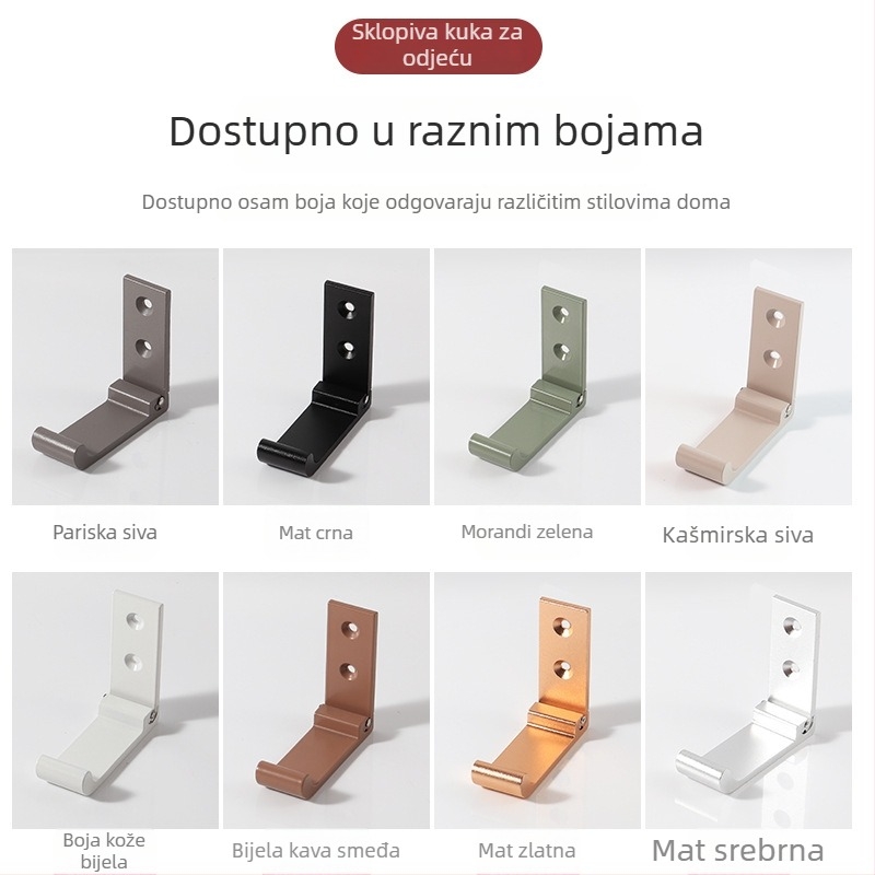 Vješalica za odjeću od aluminijske legure, nevidljiva, bez bušenja, zidna, jednoslojni kukica, sklopiva garderobna vješalica