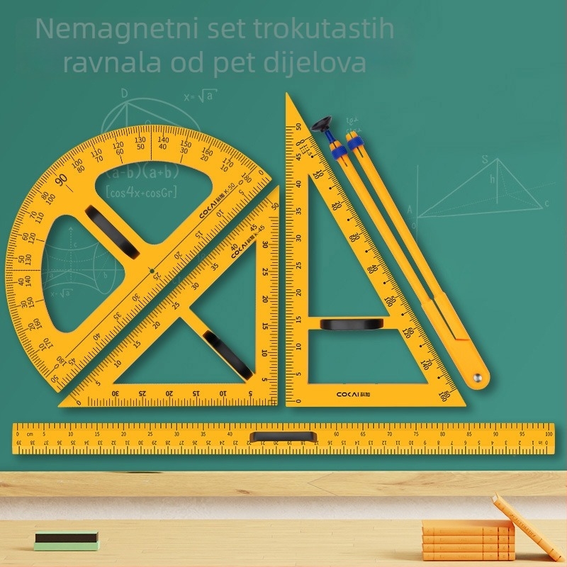 Veliki magnetski geometrijski set za nastavu s trokutom, kompasom i kutomjerom za crtanje kružnica na ploči
