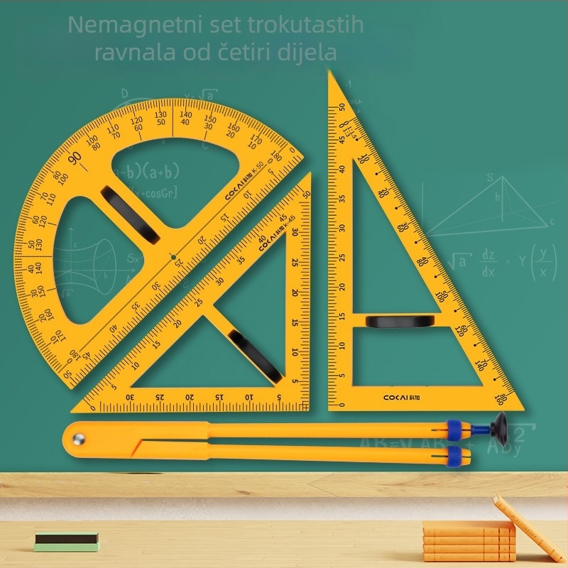 Veliki magnetski geometrijski set za nastavu s trokutom, kompasom i kutomjerom za crtanje kružnica na ploči