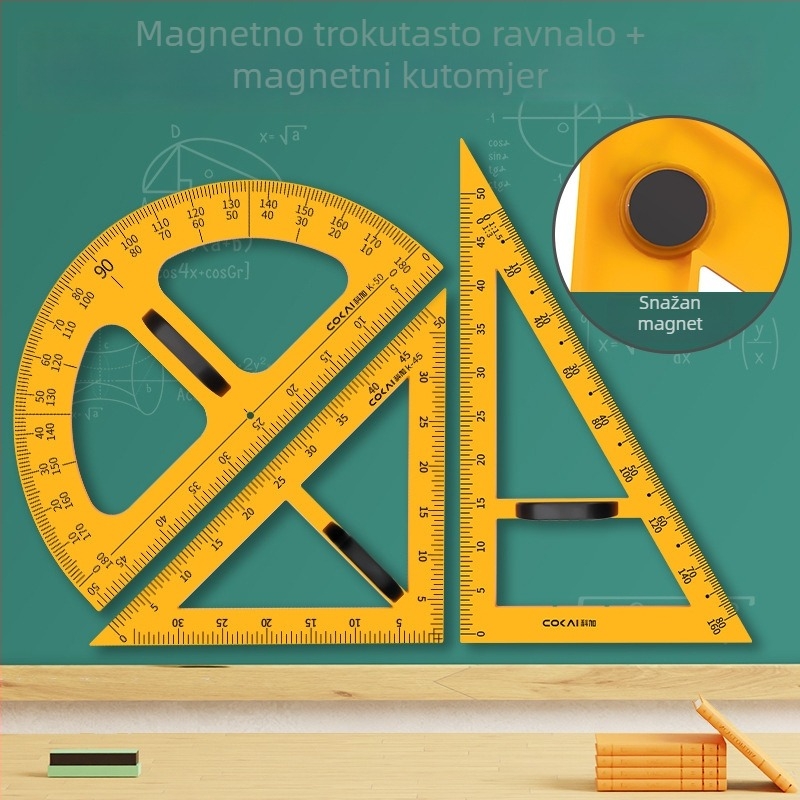 Veliki magnetski geometrijski set za nastavu s trokutom, kompasom i kutomjerom za crtanje kružnica na ploči