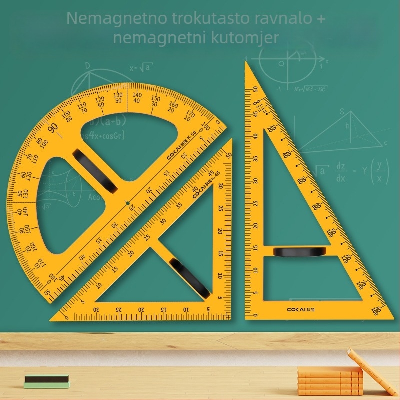 Veliki magnetski geometrijski set za nastavu s trokutom, kompasom i kutomjerom za crtanje kružnica na ploči