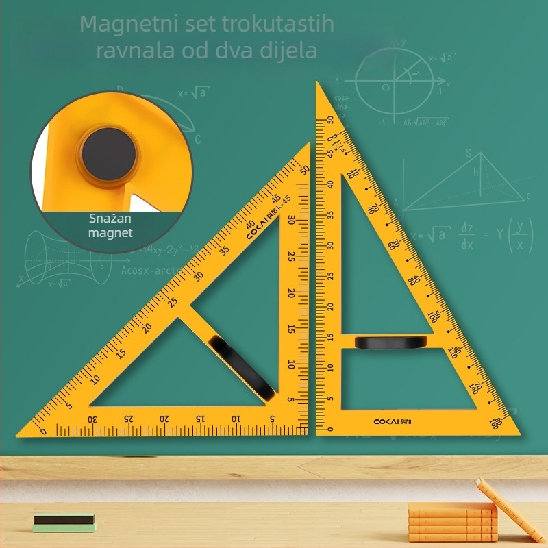 Veliki magnetski geometrijski set za nastavu s trokutom, kompasom i kutomjerom za crtanje kružnica na ploči